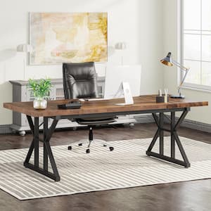 Capen 70.8 in. Rectangular Brown and Black Engineered Wood Executive Desk Computer Desk Conference Table for Home Office