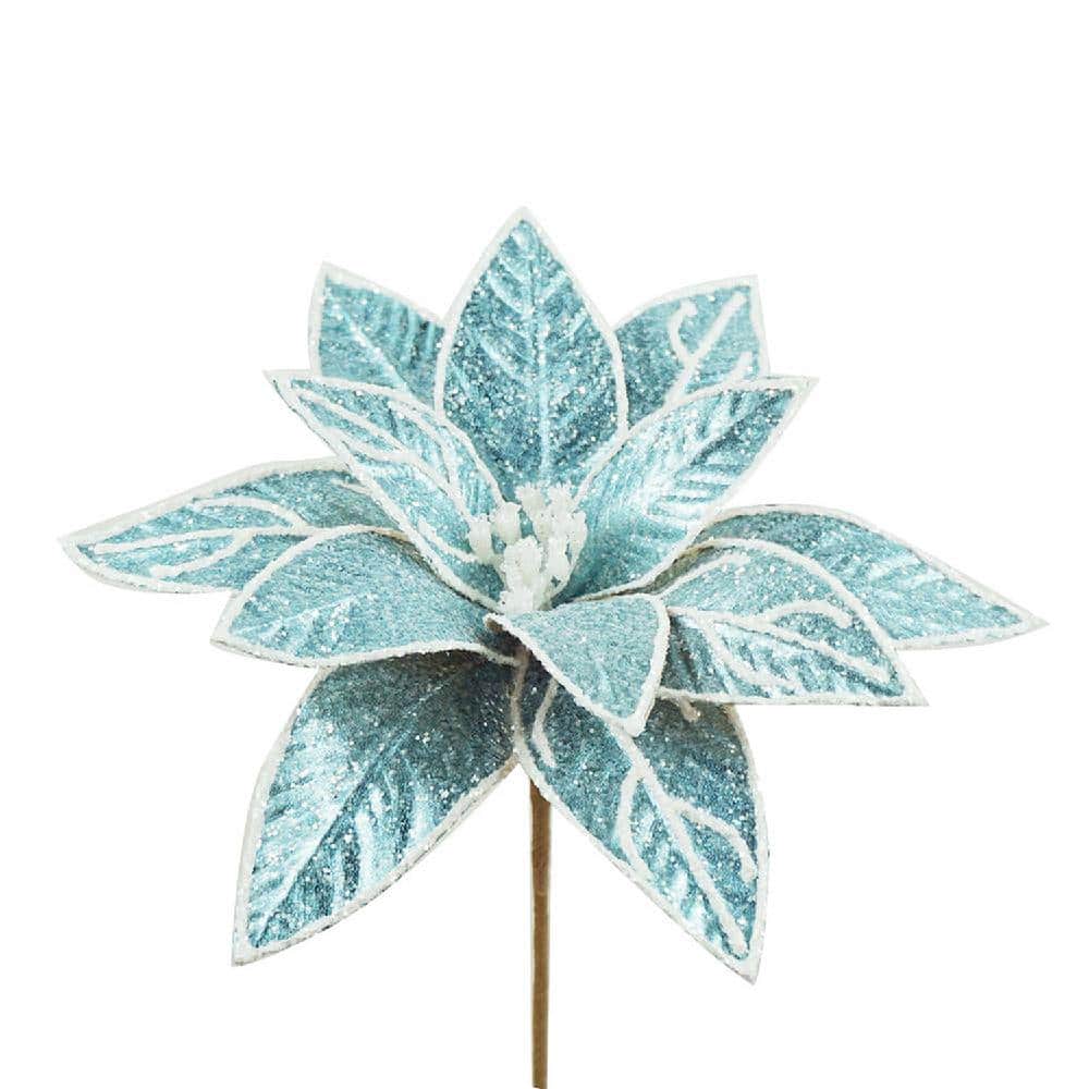 Set of 12 Blue and Brown Poinsettia Stems