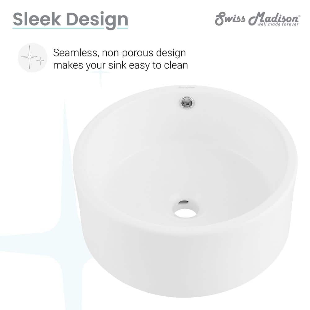 Monaco 16.5" Round Matte White Ceramic Vessel Sink