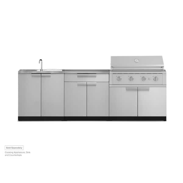 Stainless Steel 3-Piece 104 in. W x 36.5 in. H x 24 in. D Outdoor Kitchen Cabinet Set with Grill Cabinet