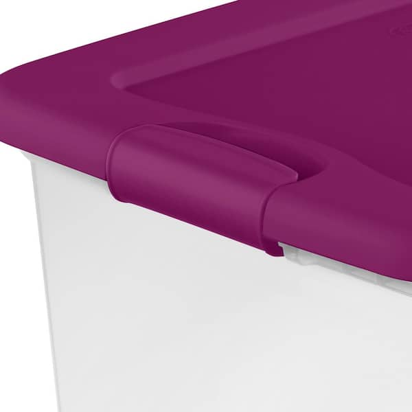 Sterilite 64 Quart Latching Plastic Storage Container, Purple and