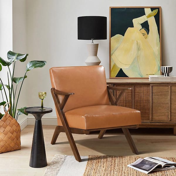 Lazzara Herriman Brown Faux Leather Upholstery Accent Arm Chair