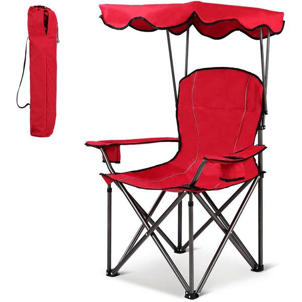 Portable Folding Canopy ChairCup HolderBagBeach Camping HikingRed 