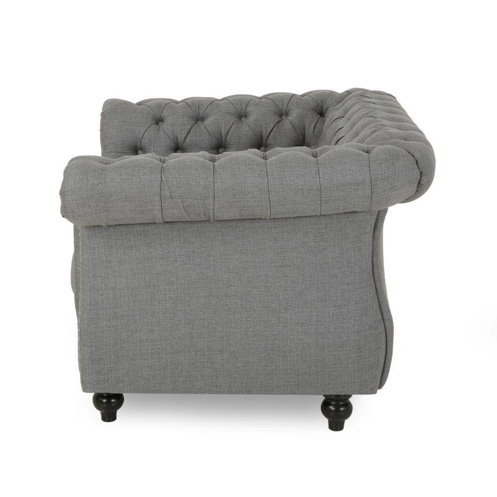 Dark Gray Velvet Chesterfield Accent Chair with Birch Wood Legs