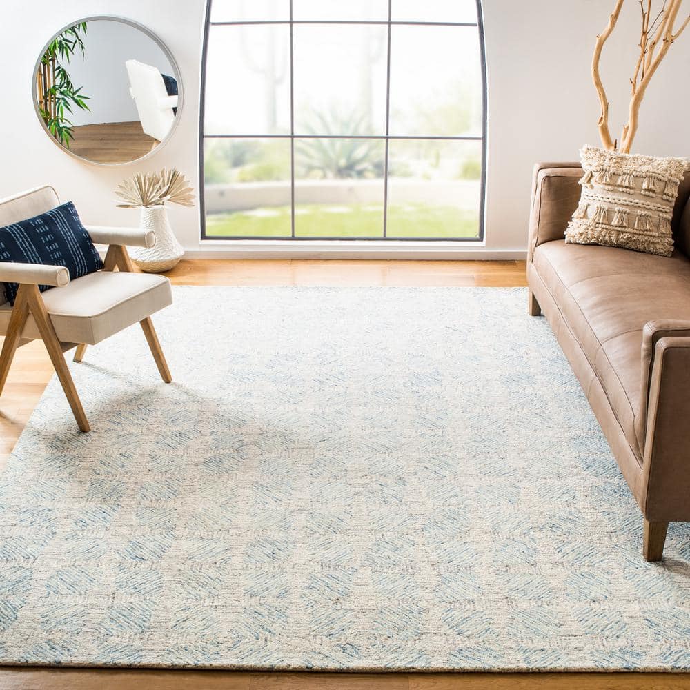 Handmade Light Blue Abstract Wool Area Rug, 9' x 12'