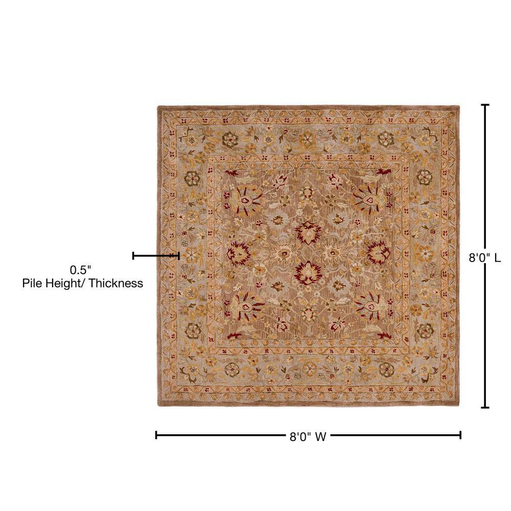 Handmade Tufted Tan/Ivory Floral Wool Square Rug 8'x8'