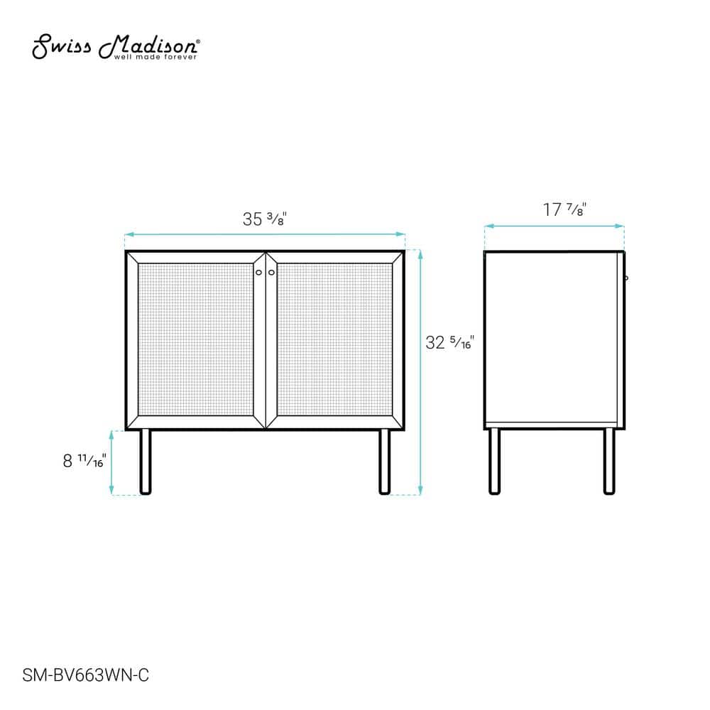 Classe 36" Dark Walnut and Rattan Bathroom Vanity Cabinet