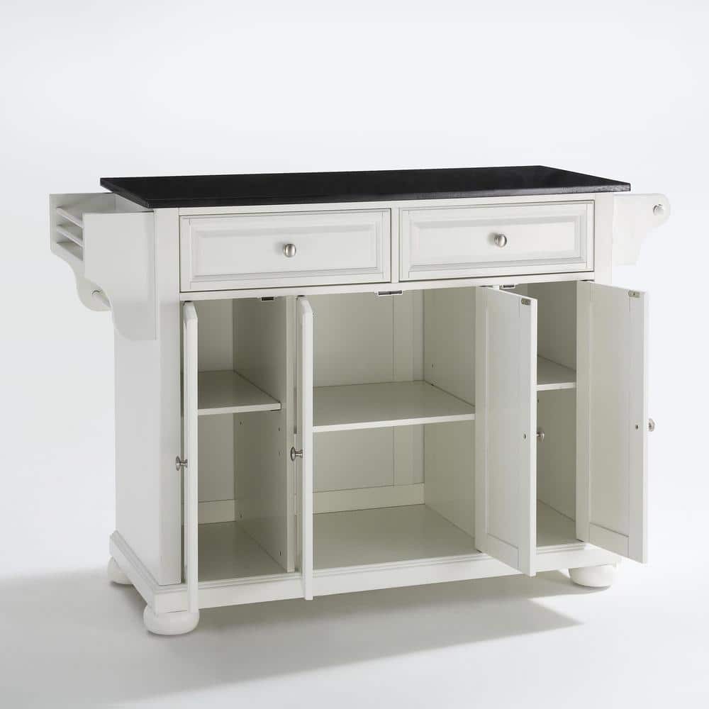 White Kitchen Island with Black Granite Top and Storage