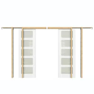 56 in. x 80 in. 28 in. W x 2 5 Panel Frosted Glass, Primed White MDF Wood Unfinished Pocket Door Frame with All Hardware