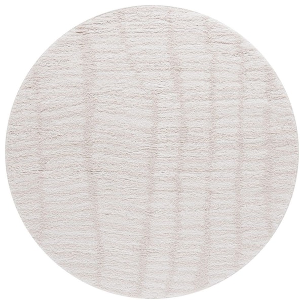 Rumi Shag 7 ft. x 7 ft. Ivory/Light Beige Striped Round Area Rug