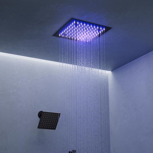 3-Spray Square 12 in. Rain Shower System with 6 in. Shower Head Handheld Shower in Matte Black 2.5 GPM