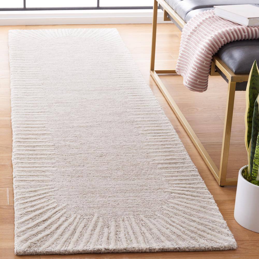Natural Ivory Tufted Wool Abstract Runner Rug 2'3" x 10'