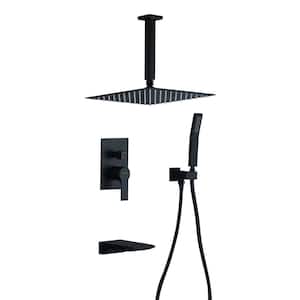 Ceiling Mount Single-Handle 1-Spray Tub and Shower Faucet with 12 in. Fixed Shower Head in Matte Black (Valve Included)