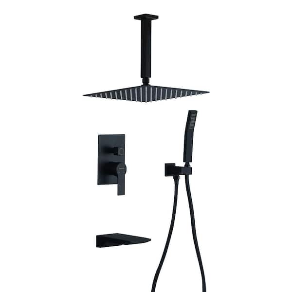 Boyel Living Ceiling Mount Single-Handle 1-Spray Tub and Shower Faucet with 12 in. Fixed Shower Head in Matte Black (Valve Included)
