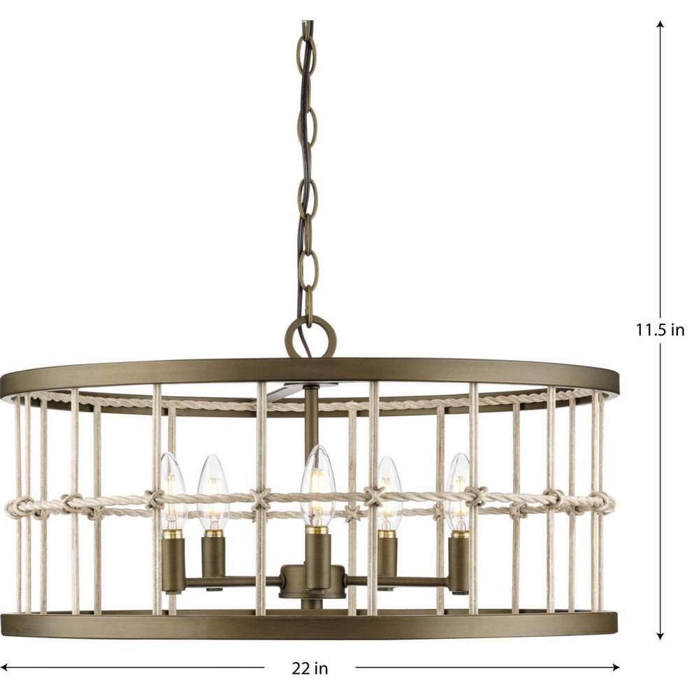 Aged Brass 22" Woven Metal 5-Light Chandelier