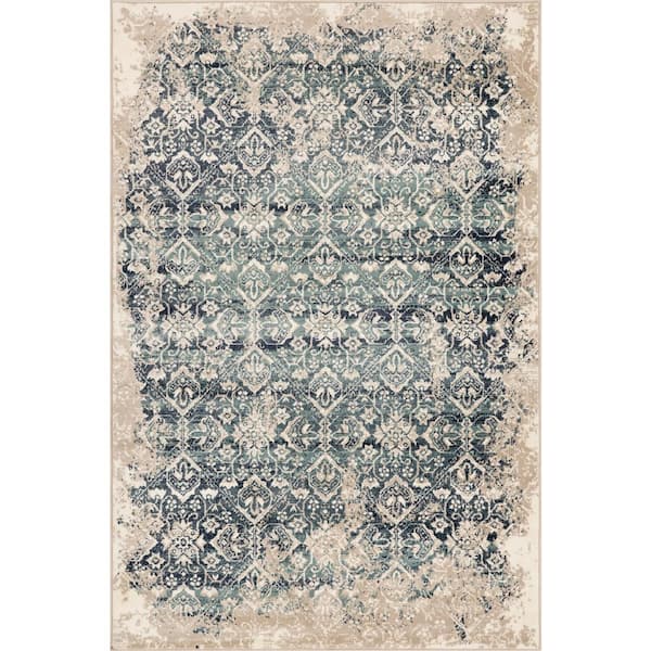 Kas Rugs Heritage Ivory/Blue 3 ft. x 5 ft. Anna Distressed Moroccan Accent Rug