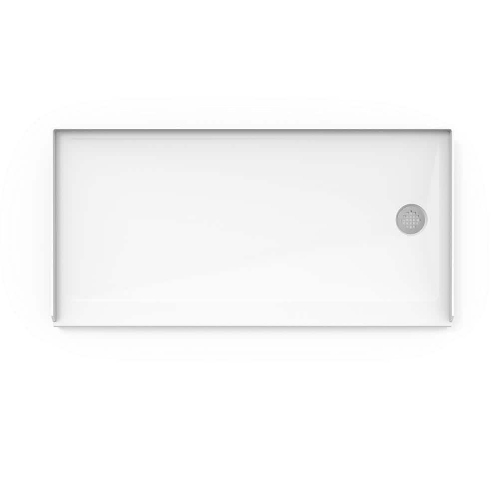 60" x 30" White Acrylic Rectangular Shower Base with Right Drain