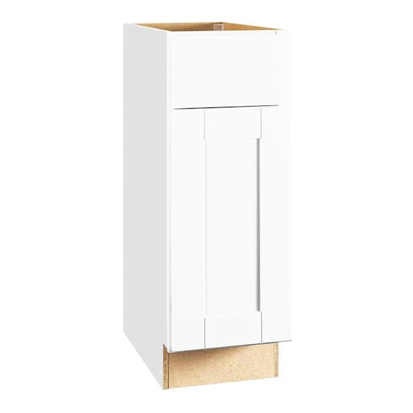 Hampton Bay Shaker 12 in. W x 24 in. D x 34.5 in. H Assembled Base Kitchen Cabinet in Satin White with Ball-Bearing Drawer Glides