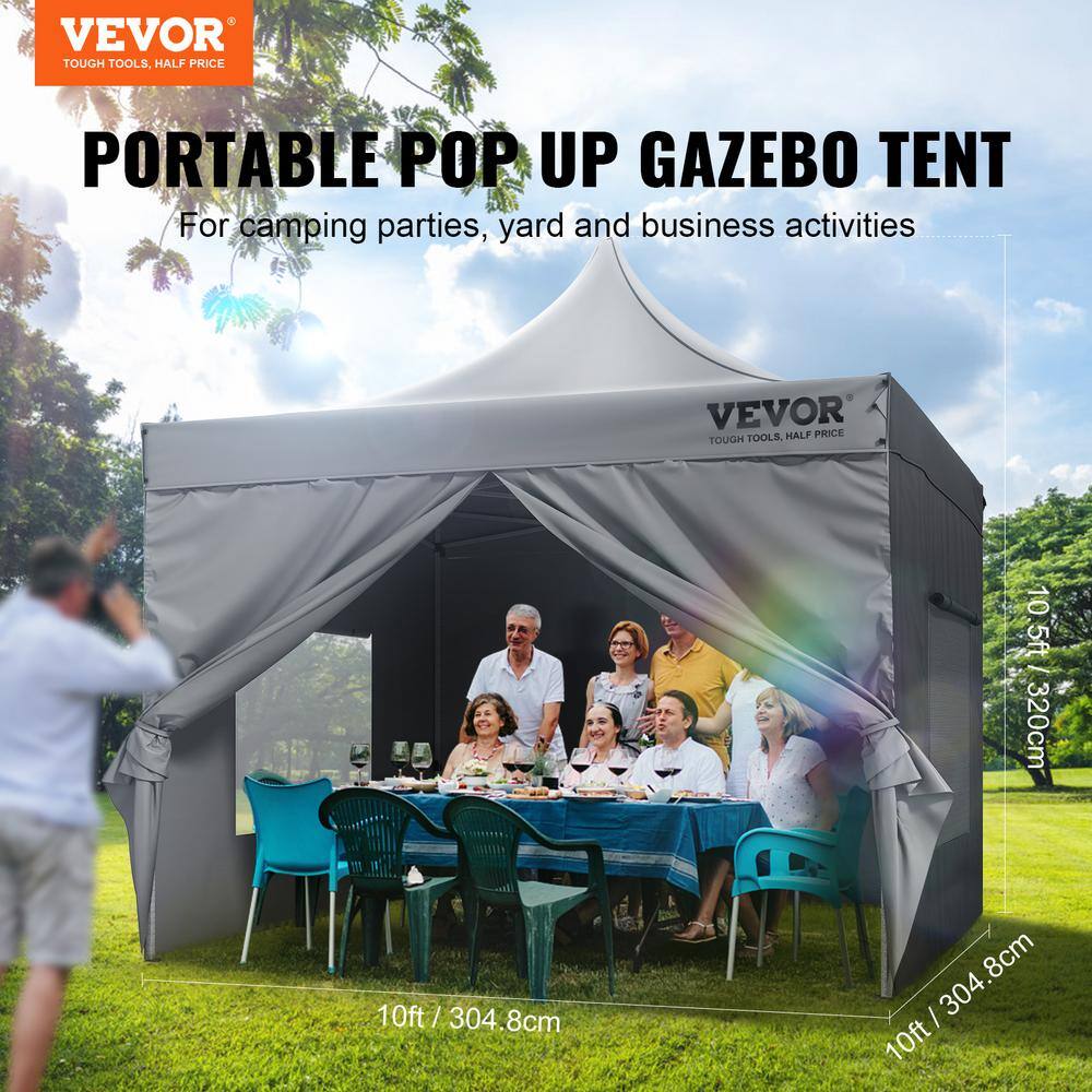 VEVOR 10x10 FT Gray Pop-Up Canopy Tent with Sidewalls