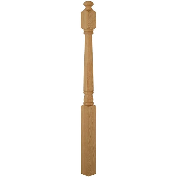 EVERMARK Stair Parts 4040 54 in. x 3 in. Unfinished Red Oak Mushroom Top Landing Newel Post for Stair Remodel