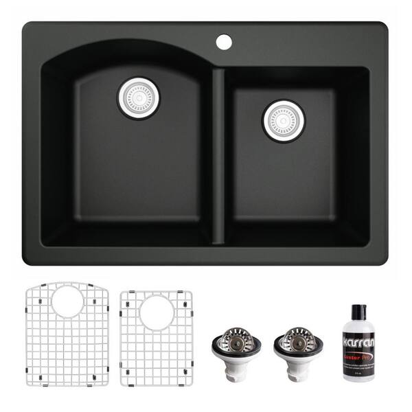 Karran QT-610 Quartz/Granite 33 in. Double Bowl 60/40 Top Mount Drop-In ...