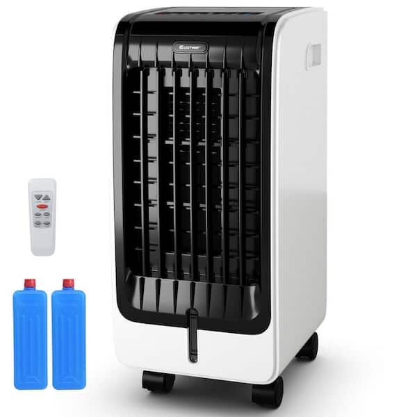 COSTWAY Portable Air Cooler Includes Ice Crystal Boxes Compact Cooling Fan & Humidifier with 3 Mode and 3 Speed Settings 4L Water Tank for Home Office