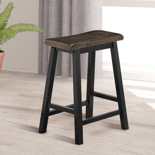 Bar Stools Set Of 2 Saddle Seat Chair Wood Furniture Kitchen 24 Inch Gray 
