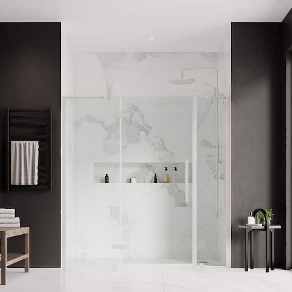 OVE Decors Tampa 61 3/4 in. - 64 1/16 in. W x 72 in. H Pivot Frameless Shower Door in Satin Nickel