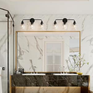 Morrisave Modern 22.8 in. 3-Light Black Bathroom Vanity Light with Bell Glass Shades