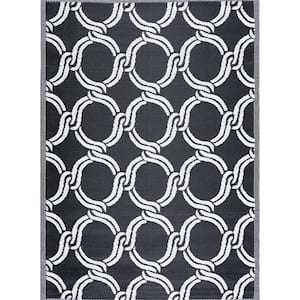 Mykonos Black White 8 ft. x 10 ft. Reversible Recycled Plastic Indoor/Outdoor Area Rug