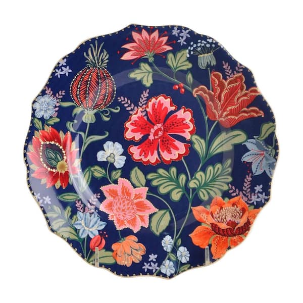 222 Fifth Chintz 12-Piece Porcelain Dinnerware Set, Blue, Round
