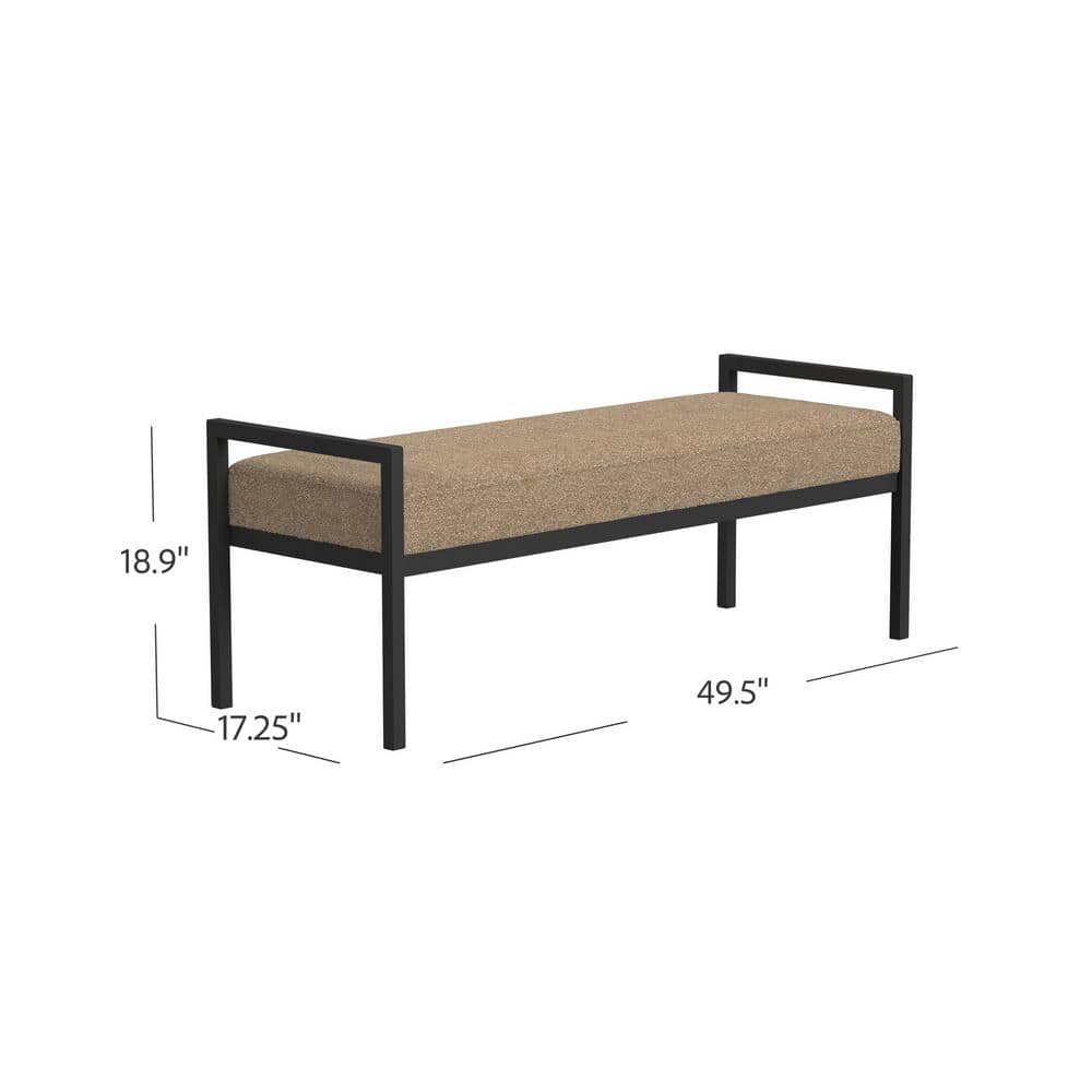 Modern Brown Boucle Upholstered Metal Bedroom Bench with Storage