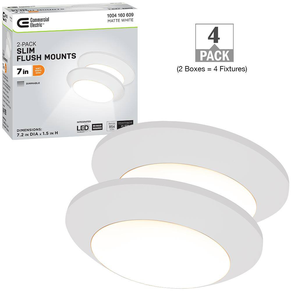 7.2 in. Matte White Slim LED Flush Mount 854LM 12.5-Watt Soft White 3000K Bedroom Closet Kitchen Lighting (4-Pack) price history on PriceWatchPro