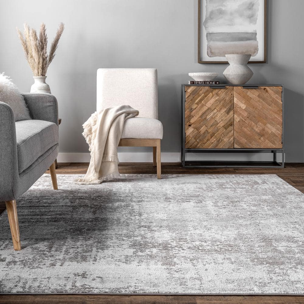 Elysian 50'' Gray Abstract Synthetic Easy-Care Area Rug
