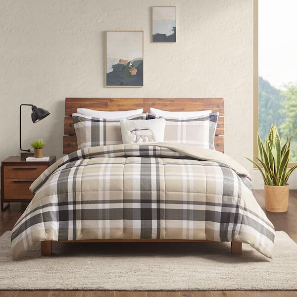 Woolrich Hawkridge 3-Piece Tan Plaid Twin Polyester Down Alternative Comforter Set with Throw Pillow