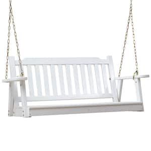 63-Watt 4 ft. 2-Person White Wood Porch Swing with Hanging Chains Outdoor Updated