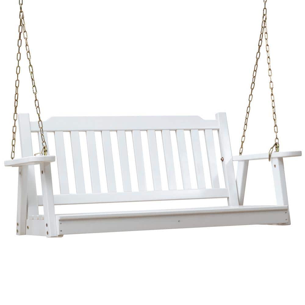 Anraja KD63Watt 4 ft. 2Person White Wood Porch Swing With Hanging