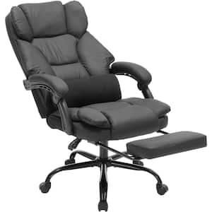 PU Leather 400lbs Ergonomic Back Task Chair in Black with Retractable Footrest and 360° Swivel