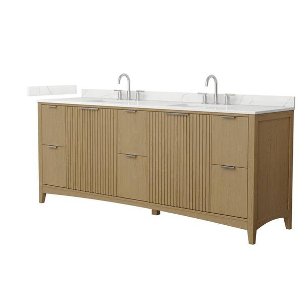 Palmilla 84 in. Double Freestanding Natural Oak Bath Vanity with Giotto Quartz Top Assembled
