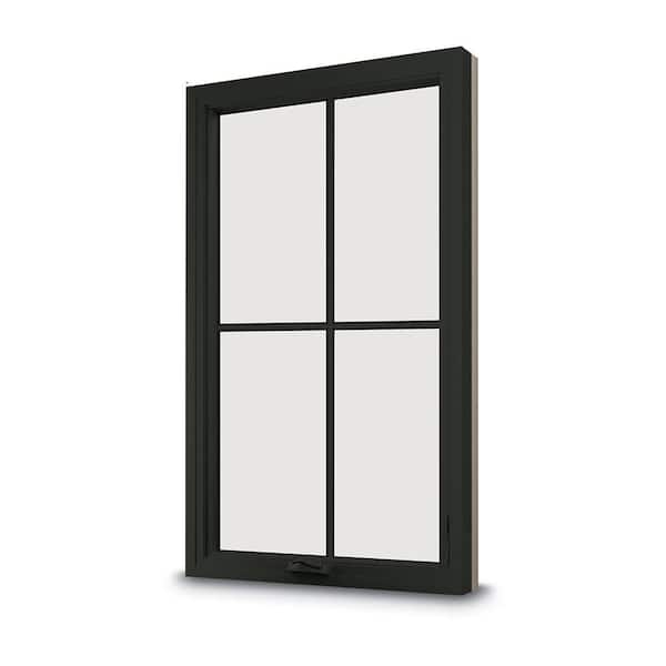 100 Series 35.5 in. x 59.5 in. Black Left-Hand Casement Composite Window Black Interior & Hardware Low-E Glass & Grilles