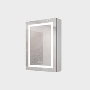 20 in. W x 28 in. H Rectangular Silver Aluminum Lighted Surface Mount Medicine Cabinet with Mirror