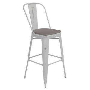 30 in. White/Gray Metal Outdoor Bar Stool
