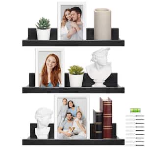 4 in. x 15.75 in. x 2.75 in. Black Wood Decorative Wall Shelves (3-Piece)