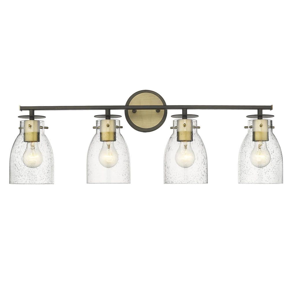 Shelby 30 in. 4-Light Oil Rubbed Bronze and Antique Brass Vanity Light with Clear Seeded Glass price history on PriceWatchPro