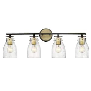 Shelby 30 in. 4-Light Oil Rubbed Bronze and Antique Brass Vanity Light with Clear Seeded Glass