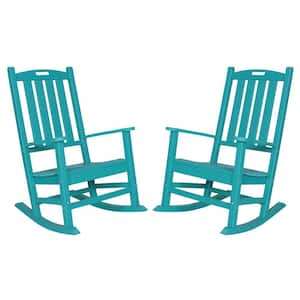 2-Piece Plastic Outdoor Rocking Chair Set, Blue