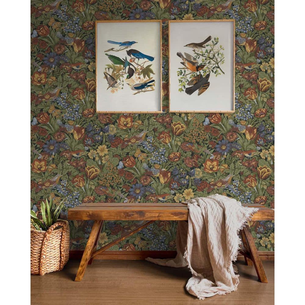 Colorful Floral and Bird Print Self-Adhesive Wallpaper
