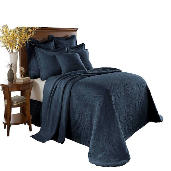 Historic Charleston Collection King Charles Provincial Blue Matelasse Cotton Full Bedspread