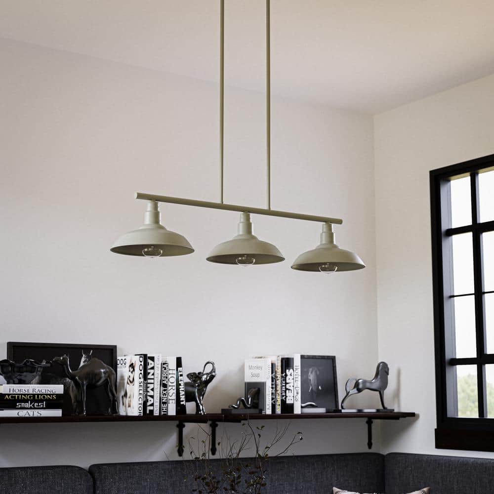 Gray Metal 3-Light Industrial Island Chandelier