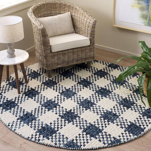 Natural Fiber Couture 6 ft. ft. x 6 ft. Navy/Ivory Check Round Rug